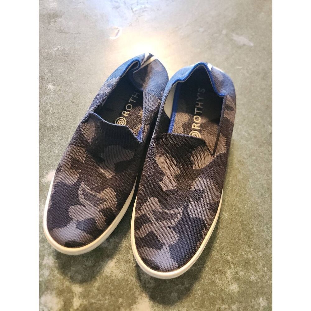 Rothy's The Sneaker Gray Camo Women US 8.5 Slip On Low Top Sneaker Shoes